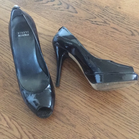 Stuart Weitzman sz 9.5 Black peep toe - Picture 2 of 4